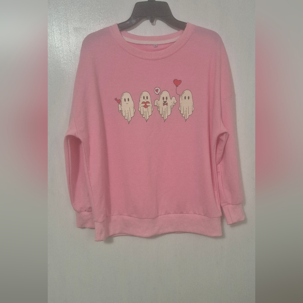 Pink Ghost Print Women's Sweatshirt Size Small